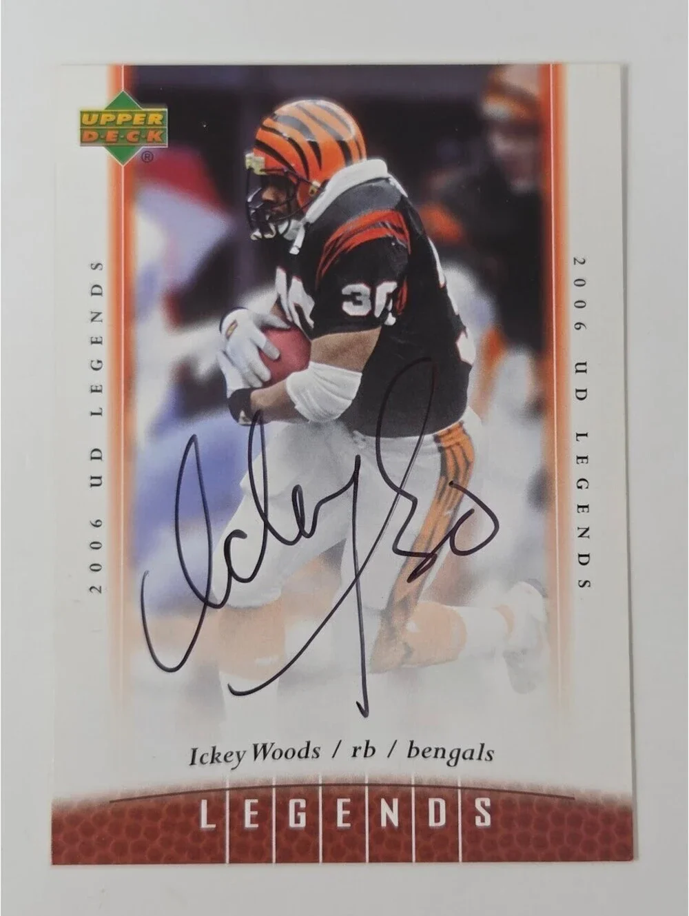 2006 UD Legends Ickey Woods Bengals Signed Football Card RB NFL #80